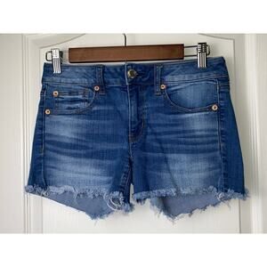 American Eagle Midi Cutoff Blue Denim Super Stretch Shorts Women's Size 4